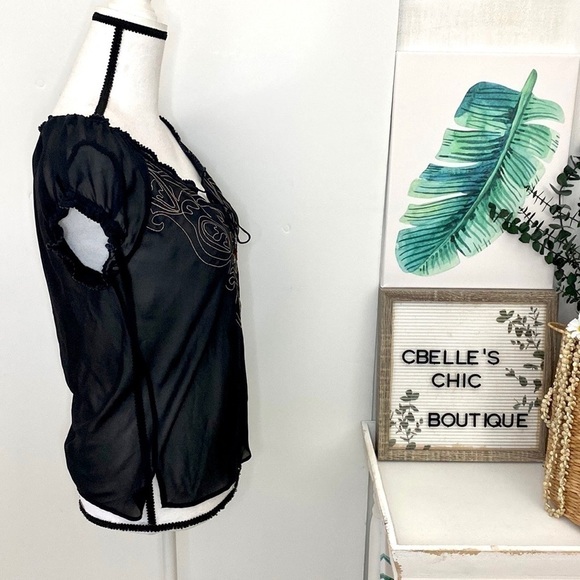 Victoria’s Secret Black Semi-Sheer Embroidered Top/Lingère - Picture 4 of 8